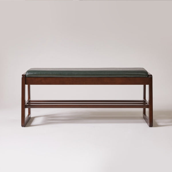 English Elm Wood Entryway Bench with Vegan Leather Seat Lift Top Compartment and Tiered Shoe Shelves Green W5368P511006