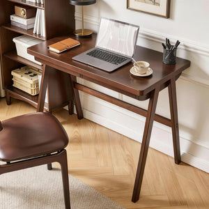 English Elm 100% Solid Rubberwood Writing Desk Retro Walnut Finish with Drawer for Home Office W5368P512517