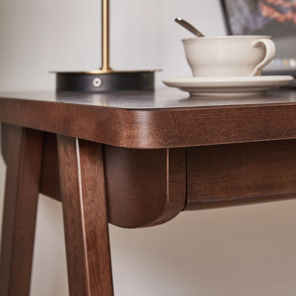 English Elm 100% Solid Rubberwood Writing Desk Retro Walnut Finish with Drawer for Home Office W5368P512517