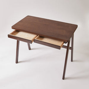 English Elm 100% Solid Rubberwood Writing Desk Retro Walnut Finish with Drawer for Home Office W5368P512517