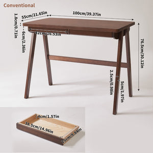 English Elm 100% Solid Rubberwood Writing Desk Retro Walnut Finish with Drawer for Home Office W5368P512517