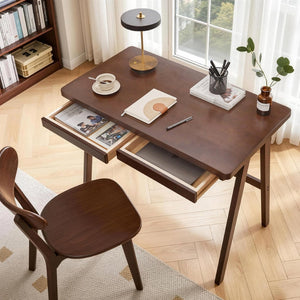 English Elm 100% Solid Rubberwood Writing Desk Retro Walnut Finish with Drawer for Home Office W5368P512517