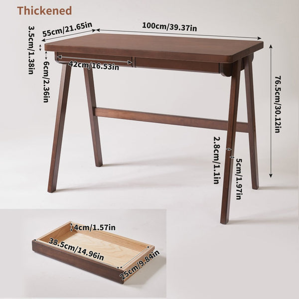 English Elm 100% Solid Rubberwood Home Office Desk Retro Walnut Finish Thick Top Study Table W5368P512518