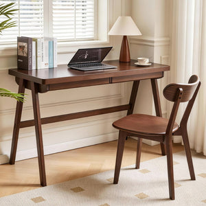English Elm 100% Solid Rubberwood Writing Desk with Drawer Retro Walnut A-Frame Home Office W5368P512519