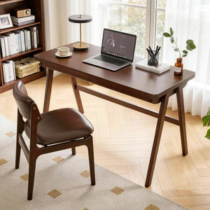 English Elm 100% Solid Rubberwood Writing Desk with Drawer Retro Walnut A-Frame Home Office W5368P512519