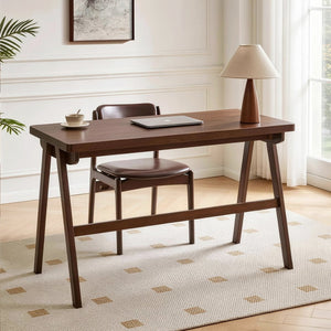 English Elm 100% Solid Rubberwood Writing Desk with Drawer Retro Walnut A-Frame Home Office W5368P512519