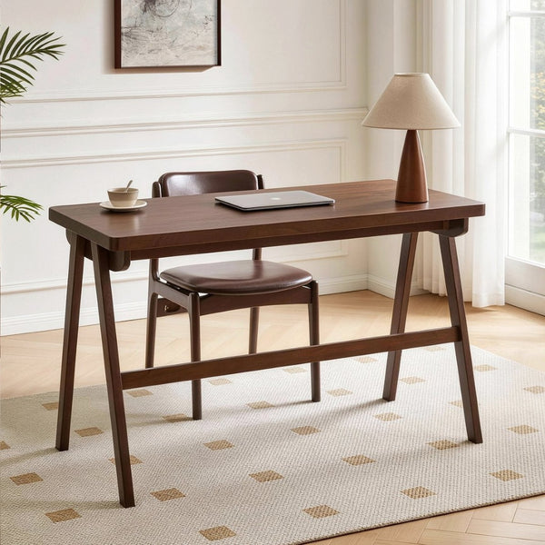 English Elm 100% Solid Rubberwood Writing Desk with Drawer Retro Walnut A-Frame Home Office W5368P512519
