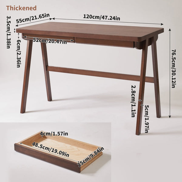 English Elm 100% Solid Rubberwood Writing Desk with Drawer Retro Walnut A-Frame Home Office W5368P512519