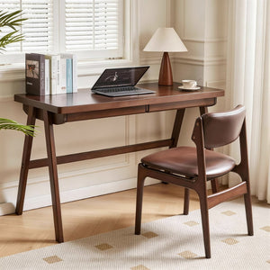English Elm 100% Solid Rubberwood Writing Desk with Drawer Retro Walnut A-Frame Home Office W5368P512519