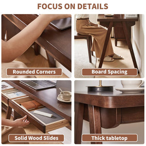 English Elm 100% Solid Rubberwood Writing Desk with Drawer Retro Walnut A-Frame Home Office W5368P512519