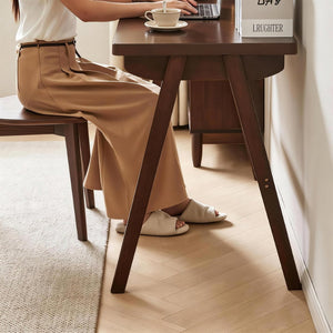 English Elm 100% Solid Rubberwood Writing Desk with Drawer Retro Walnut A-Frame Home Office W5368P512519