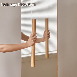 English Elm 360° Rotating Full Length Mirror with Rubberwood Frame Hooks Shelves for Bedroom W5368P514490