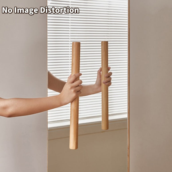 English Elm 360° Rotating Full Length Mirror with Rubberwood Frame Hooks Shelves for Bedroom W5368P514490