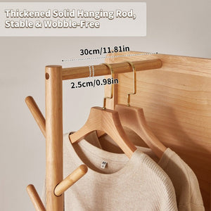 English Elm 360° Rotating Full Length Mirror with Rubberwood Frame Hooks Shelves for Bedroom W5368P514490
