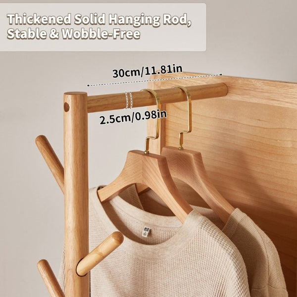 English Elm 360° Rotating Full Length Mirror with Rubberwood Frame Hooks Shelves for Bedroom W5368P514490
