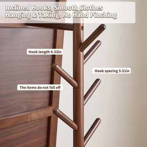 English Elm Solid Hardwood Rolling Garment Stand with Mirror Hooks and Basket Walnut Entryway W5368P515524