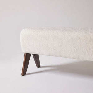English Elm Modern Chenille Upholstered Bench with Walnut V Legs Foam Seat for Bedroom Entryway White W5368P517794