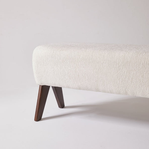 English Elm Modern Chenille Upholstered Bench with Walnut V Legs Foam Seat for Bedroom Entryway White W5368P517794