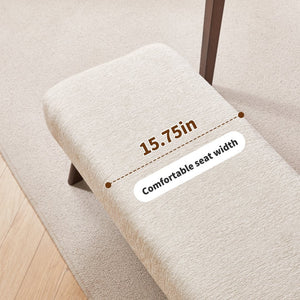 English Elm Modern Chenille Upholstered Bench with Walnut V Legs Foam Seat for Bedroom Entryway White W5368P517794