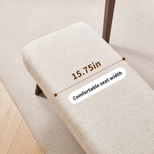 English Elm Modern Chenille Upholstered Bench with Walnut V Legs Foam Seat for Bedroom Entryway White W5368P517794