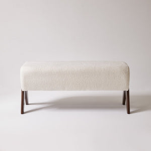 English Elm Modern Chenille Upholstered Bench with Walnut V Legs Foam Seat for Bedroom Entryway White W5368P517794