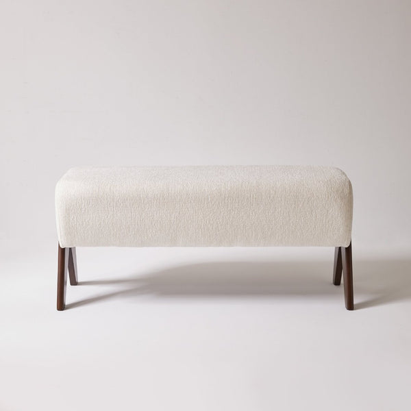 English Elm Modern Chenille Upholstered Bench with Walnut V Legs Foam Seat for Bedroom Entryway White W5368P517794