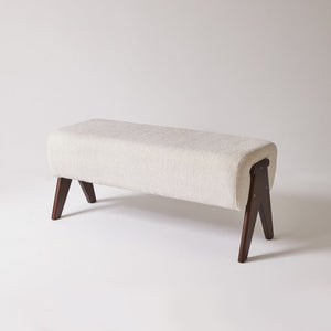 English Elm Modern Chenille Upholstered Bench with Walnut V Legs Foam Seat for Bedroom Entryway White W5368P517794