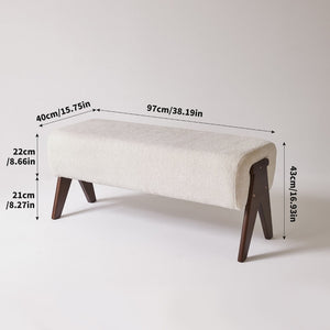 English Elm Modern Chenille Upholstered Bench with Walnut V Legs Foam Seat for Bedroom Entryway White W5368P517794
