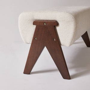 English Elm Modern Chenille Upholstered Bench with Walnut V Legs Foam Seat for Bedroom Entryway White W5368P517794