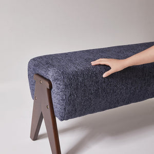 English Elm Modern Chenille Upholstered Bench with Walnut V Legs Foam Seat for Bedroom Entryway Blue W5368P517797
