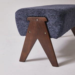 English Elm Modern Chenille Upholstered Bench with Walnut V Legs Foam Seat for Bedroom Entryway Blue W5368P517797