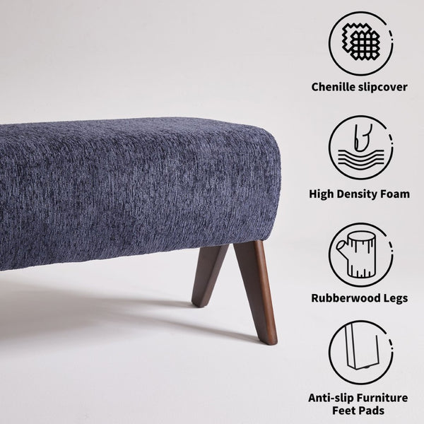 English Elm Modern Chenille Upholstered Bench with Walnut V Legs Foam Seat for Bedroom Entryway Blue W5368P517797