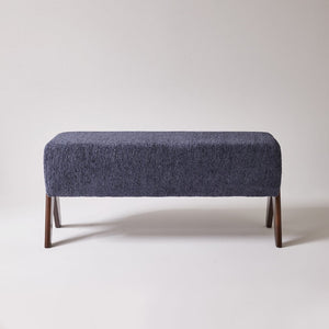 English Elm Modern Chenille Upholstered Bench with Walnut V Legs Foam Seat for Bedroom Entryway Blue W5368P517797