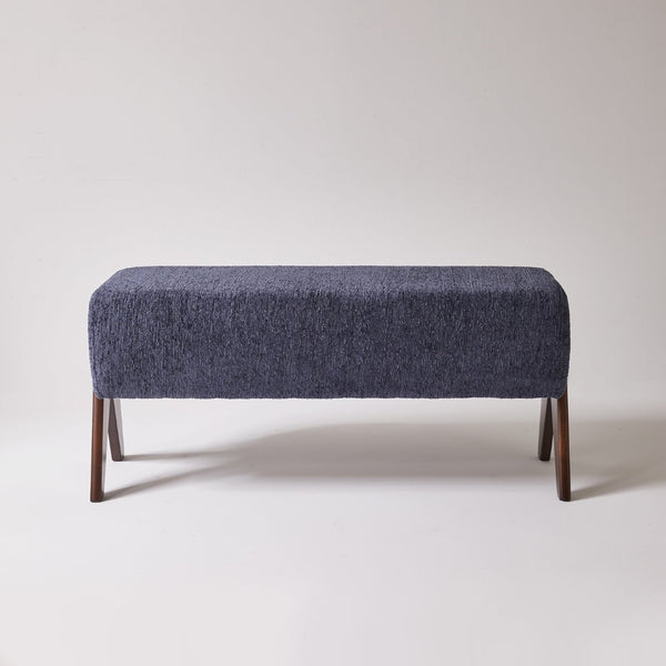 English Elm Modern Chenille Upholstered Bench with Walnut V Legs Foam Seat for Bedroom Entryway Blue W5368P517797
