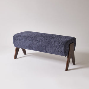 English Elm Modern Chenille Upholstered Bench with Walnut V Legs Foam Seat for Bedroom Entryway Blue W5368P517797