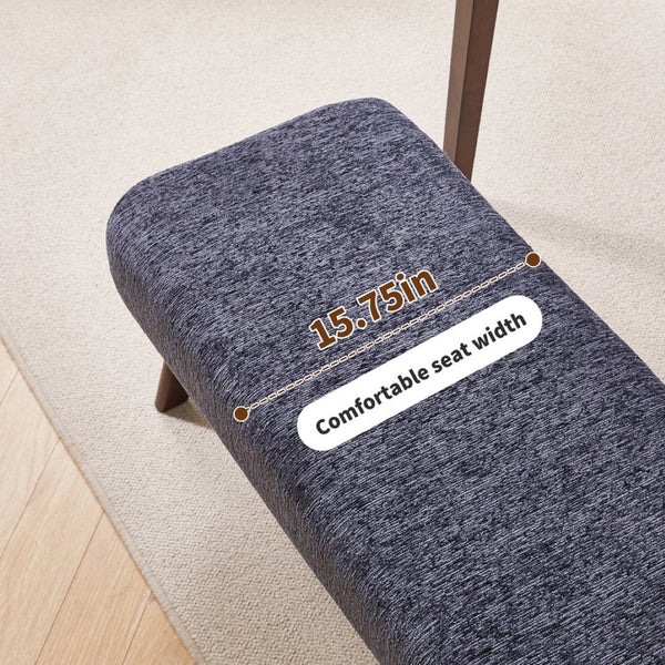 English Elm Modern Chenille Upholstered Bench with Walnut V Legs Foam Seat for Bedroom Entryway Blue W5368P517797