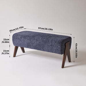English Elm Modern Chenille Upholstered Bench with Walnut V Legs Foam Seat for Bedroom Entryway Blue W5368P517797