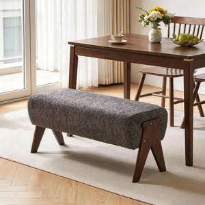 English Elm Modern Chenille Upholstered Bench with Walnut V Legs Foam Seat for Bedroom Entryway Gray W5368P517801