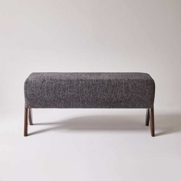 English Elm Modern Chenille Upholstered Bench with Walnut V Legs Foam Seat for Bedroom Entryway Gray W5368P517801