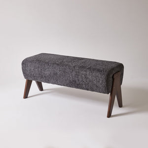 English Elm Modern Chenille Upholstered Bench with Walnut V Legs Foam Seat for Bedroom Entryway Gray W5368P517801