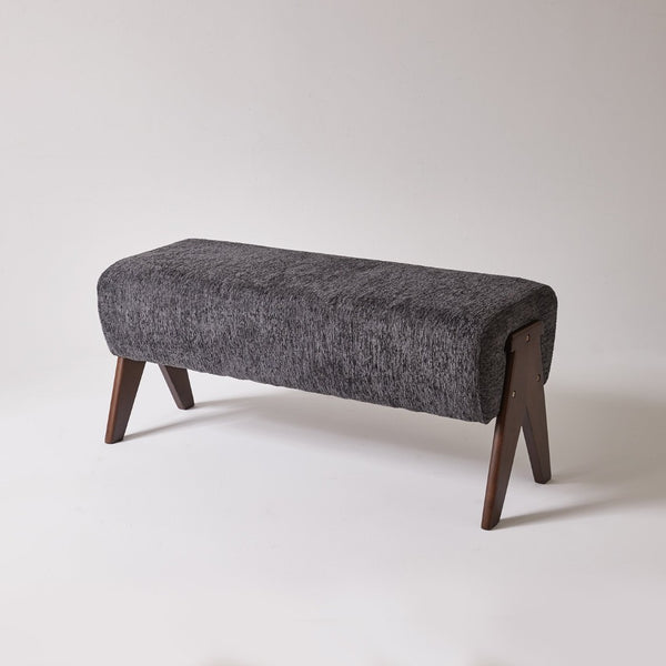 English Elm Modern Chenille Upholstered Bench with Walnut V Legs Foam Seat for Bedroom Entryway Gray W5368P517801
