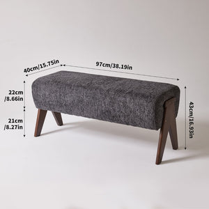 English Elm Modern Chenille Upholstered Bench with Walnut V Legs Foam Seat for Bedroom Entryway Gray W5368P517801