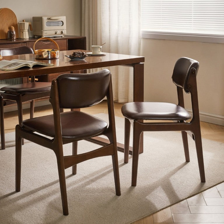 English Elm Modern Walnut Solid Wood PU Leather Dining Chairs Ergonomic Open Back for Kitchen W5368P518278
