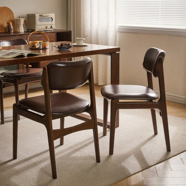 English Elm Modern Walnut Solid Wood PU Leather Dining Chairs Ergonomic Open Back for Kitchen W5368P518278