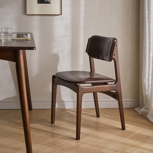 English Elm Modern Walnut Solid Wood PU Leather Dining Chairs Ergonomic Open Back for Kitchen W5368P518278