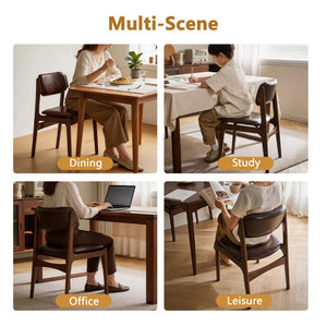 English Elm Modern Walnut Solid Wood PU Leather Dining Chairs Ergonomic Open Back for Kitchen W5368P518278