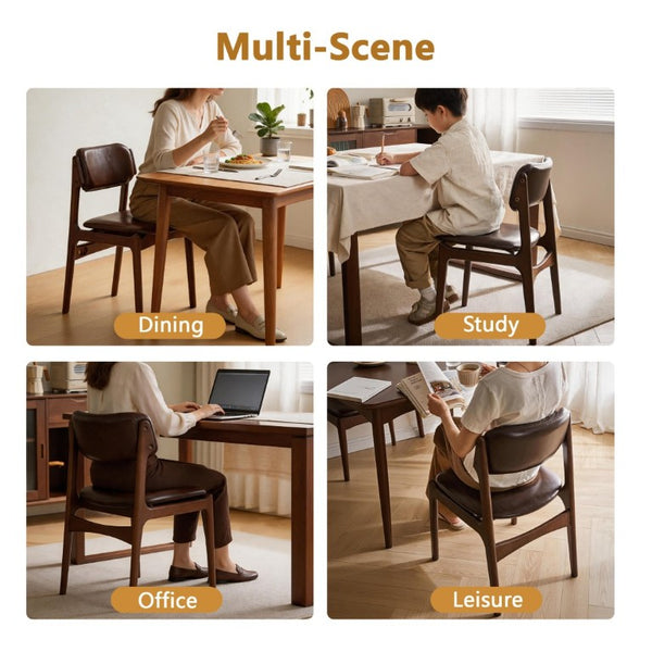 English Elm Modern Walnut Solid Wood PU Leather Dining Chairs Ergonomic Open Back for Kitchen W5368P518278