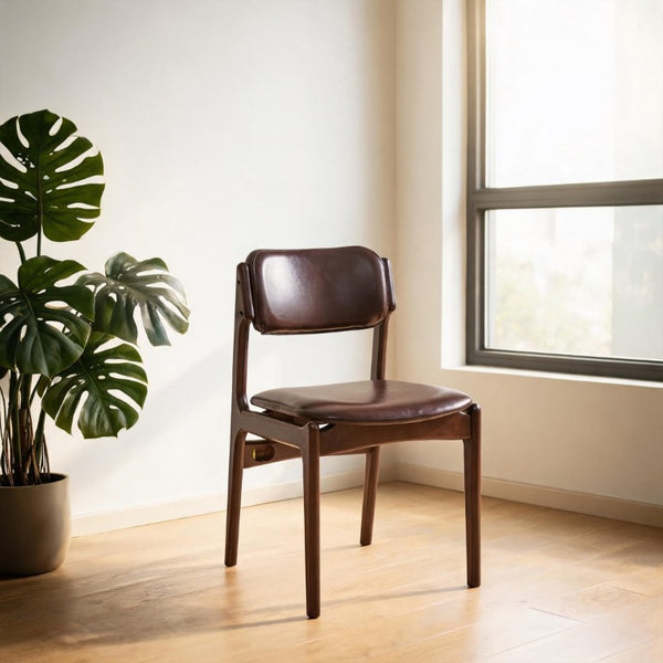 English Elm Modern Walnut Solid Wood PU Leather Dining Chairs Ergonomic Open Back for Kitchen W5368P518278