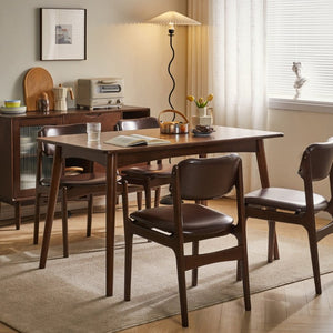 English Elm Modern Walnut Solid Wood PU Leather Dining Chairs Ergonomic Open Back for Kitchen W5368P518278