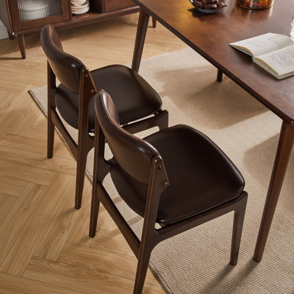 English Elm Modern Walnut Solid Wood PU Leather Dining Chairs Ergonomic Open Back for Kitchen W5368P518278